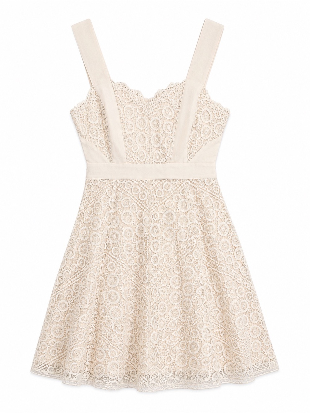 BCBG MaxAzria Metallic Lace Mini Cocktail Alena Dress Size 2 Cream Beige Silver